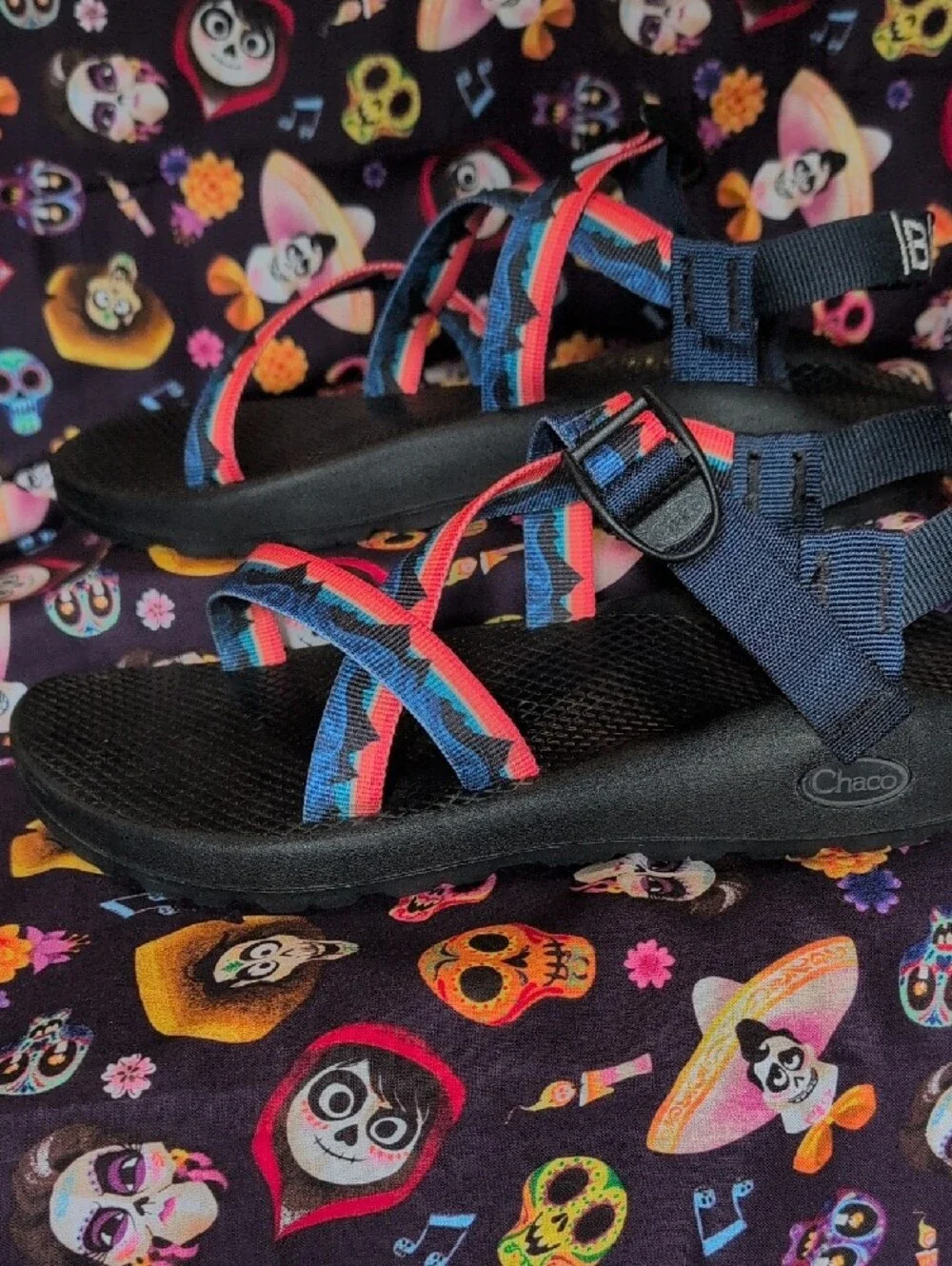 Chaco Black Sandals with Blue & Pink Straps - Picture 5 of 6